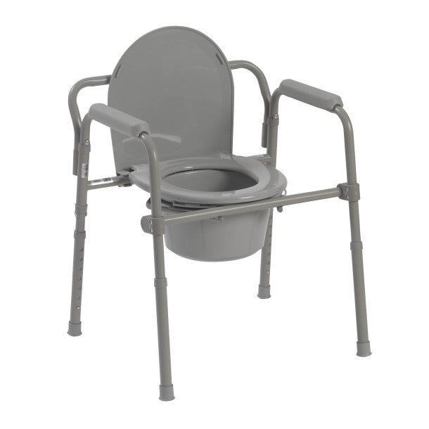 Drive Medical Folding Deep Seat Bedside Steel Commode, Grey