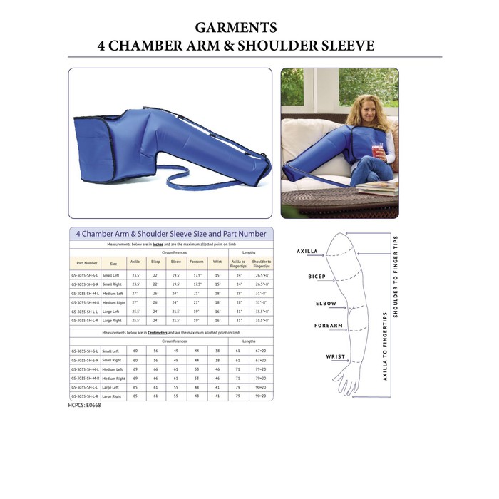4 Chamber Arm and Shoulder Garment Sizing Chart