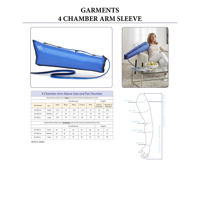 4 Chamber Arm Garment Sizing Chart