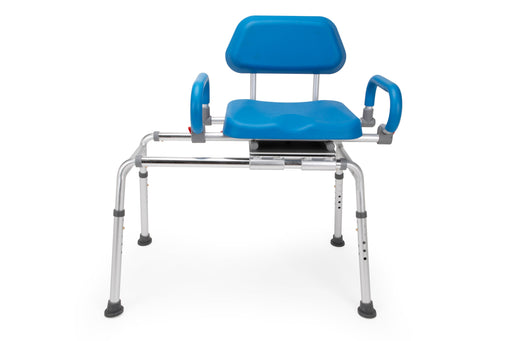 Mobo Medical Sliding Transfer Tub Shower Bench with Swivel Seat & Pivoting Armrests, Blue