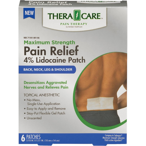 TheraCare Pain Relief 4% Lidocaine Patch Maximum Strength, 6 Count