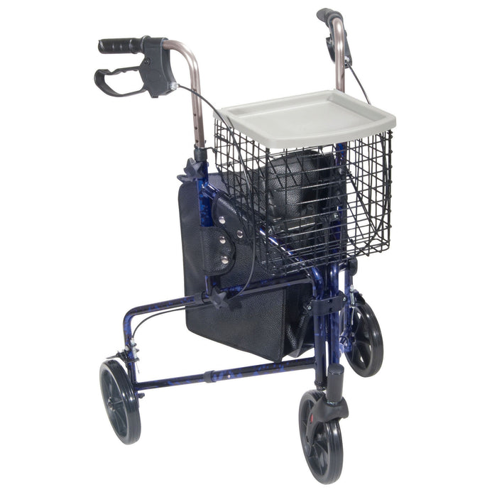 3 Wheel Rollator Rolling Walker with Basket Tray and Pouch, Flame Blue