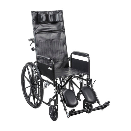 Silver Sport Reclining Wheelchair with Vinyl Upholstery, Detachable Full Arms, 18" Seat