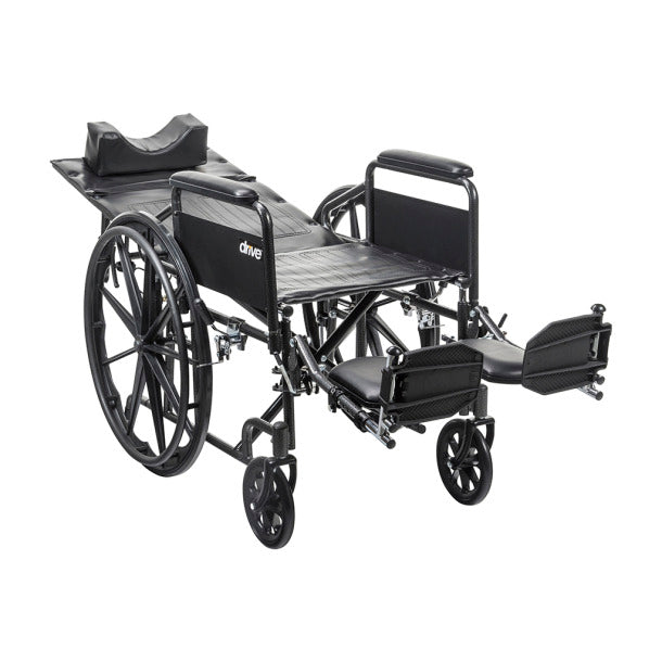 Silver Sport Reclining Wheelchair with Vinyl Upholstery, Detachable Full Arms, 18" Seat