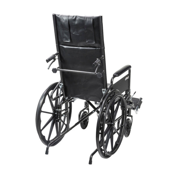 Silver Sport Reclining Wheelchair with Vinyl Upholstery, Detachable Full Arms, 18" Seat