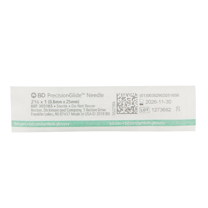 BD Precision Glide Needle, 1 inch length, 21 Guage - Box of 100