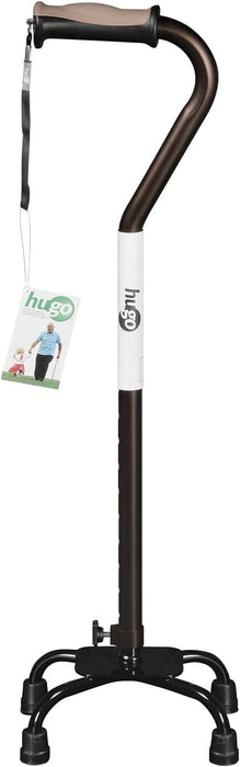 Hugo Mobility Adjustable Quad Walking Cane with Small Base, Cocoa