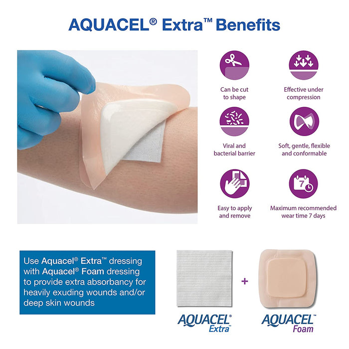 Convatec Aquacel Extra Hydrofiber Dressing, 4 in. x 5 in.  - Pack of 10