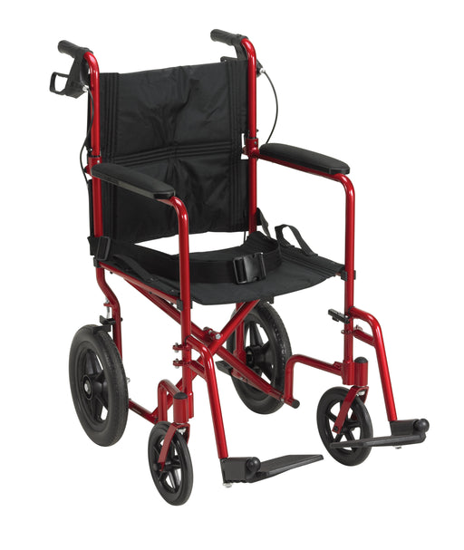 Lightweight Expedition Transport Wheelchair with Hand Brakes, Red